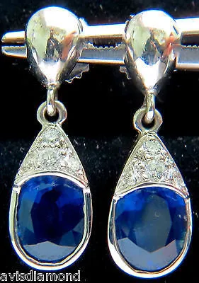 4.36CT NATURAL DIAMOND SAPPHIRE DANGLE EARRINGS 14KT