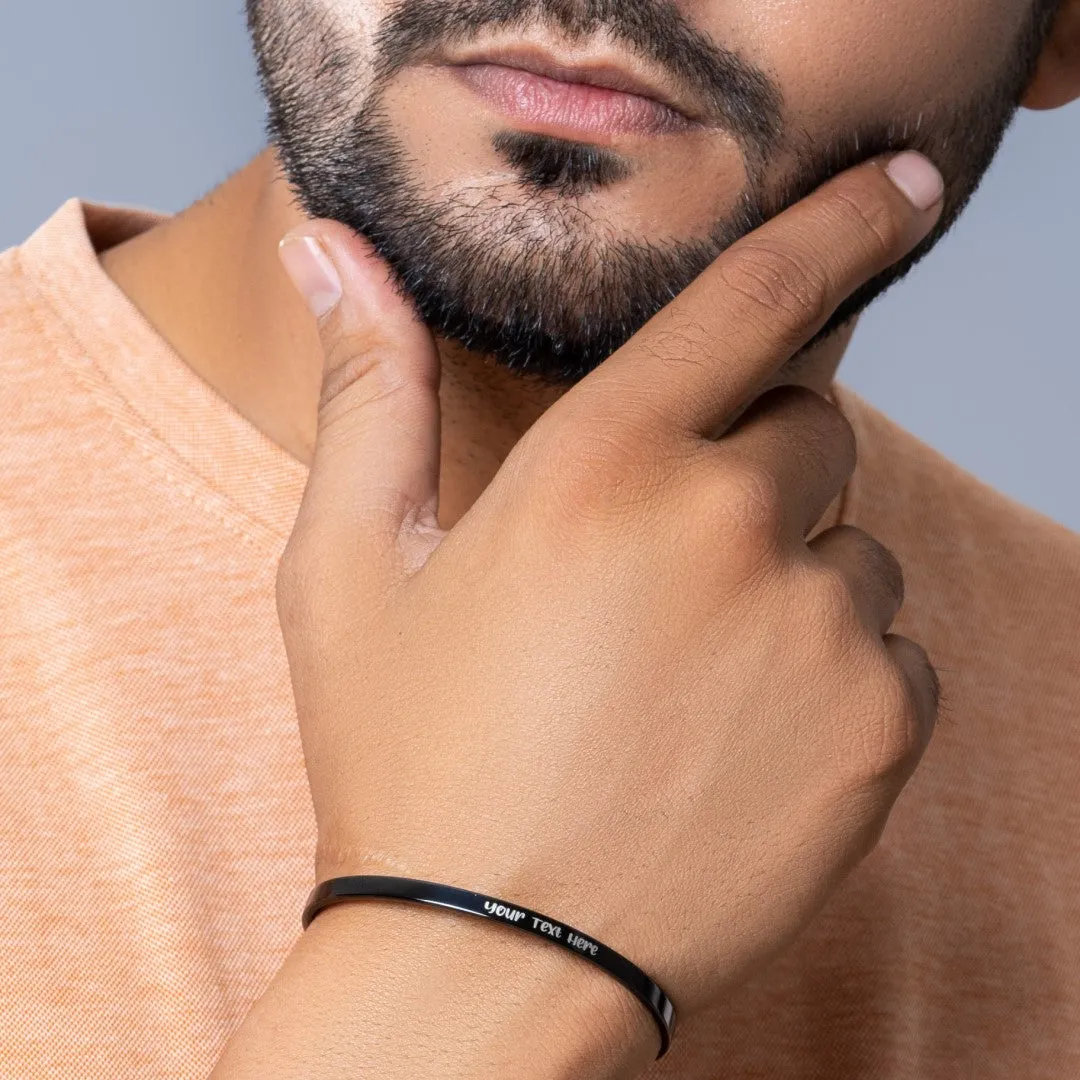 4mm width Black Color Bracelets with Your Customized text and Adjustable Size