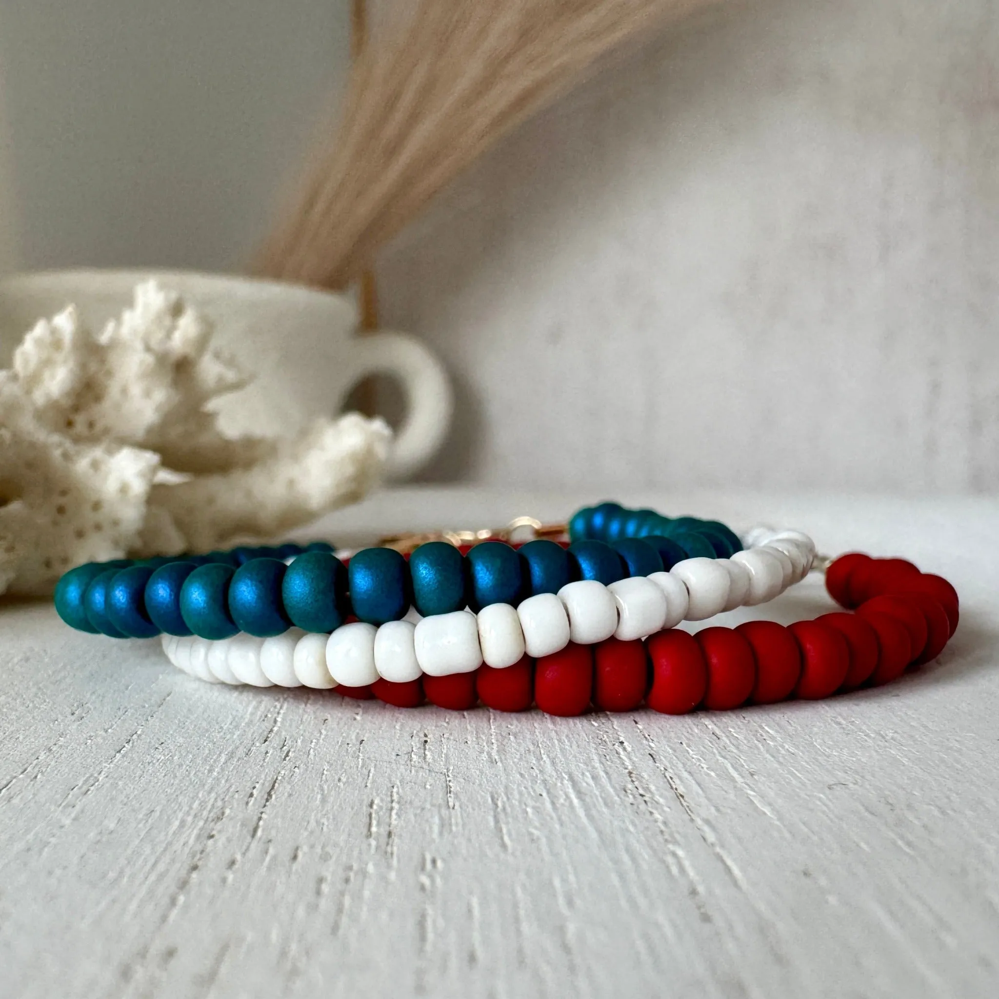 4th of July American Flag Bead Bracelet Set - Set of 3 or Each