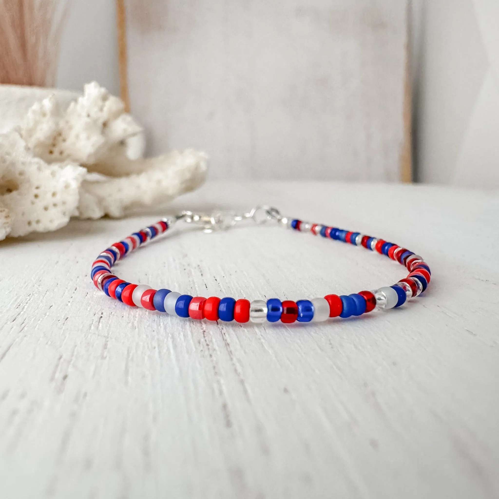 4th of July American Flag Bead Bracelet Set - Set of 3 or Each