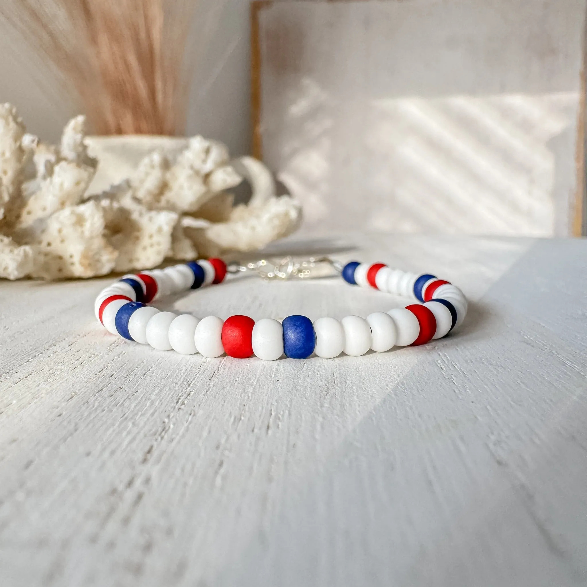 4th of July American Flag Bead Bracelet Set - Set of 3 or Each