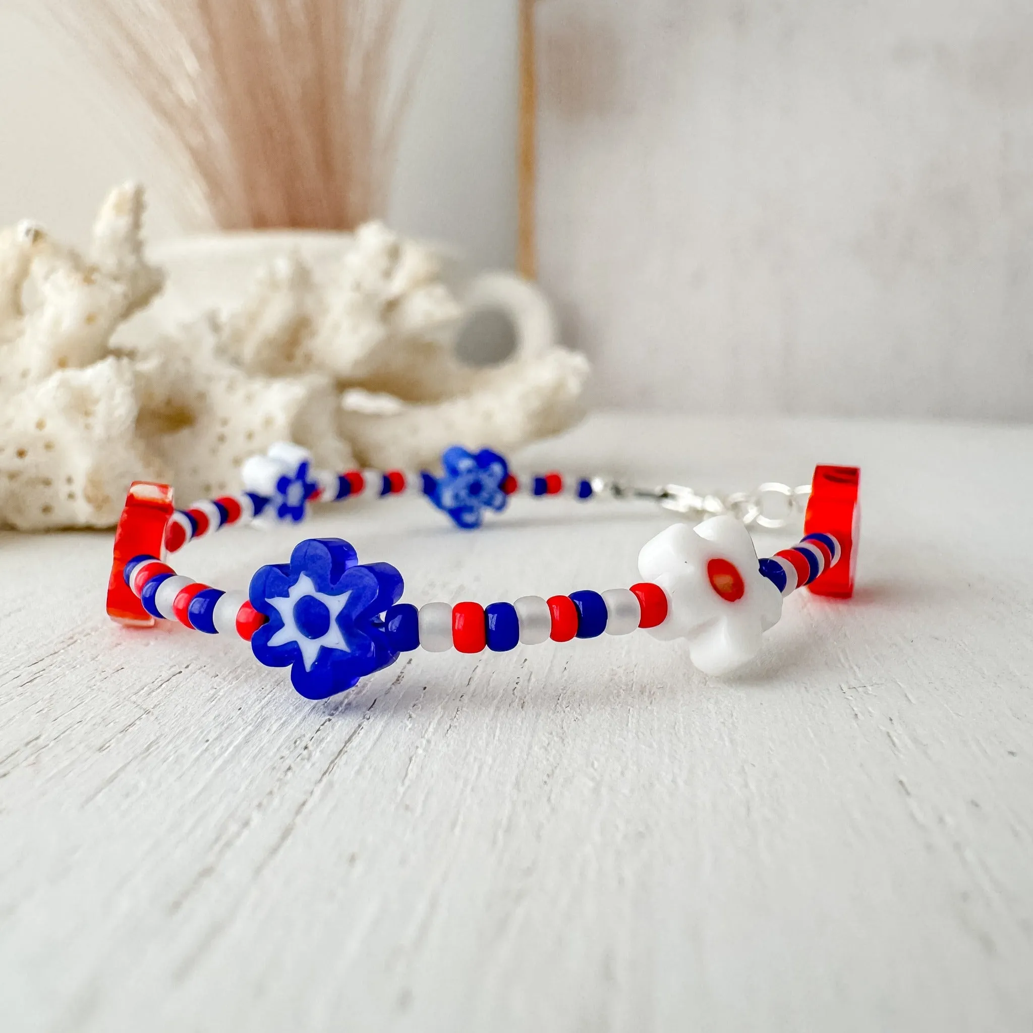 4th of July American Flag Bead Bracelet Set - Set of 3 or Each