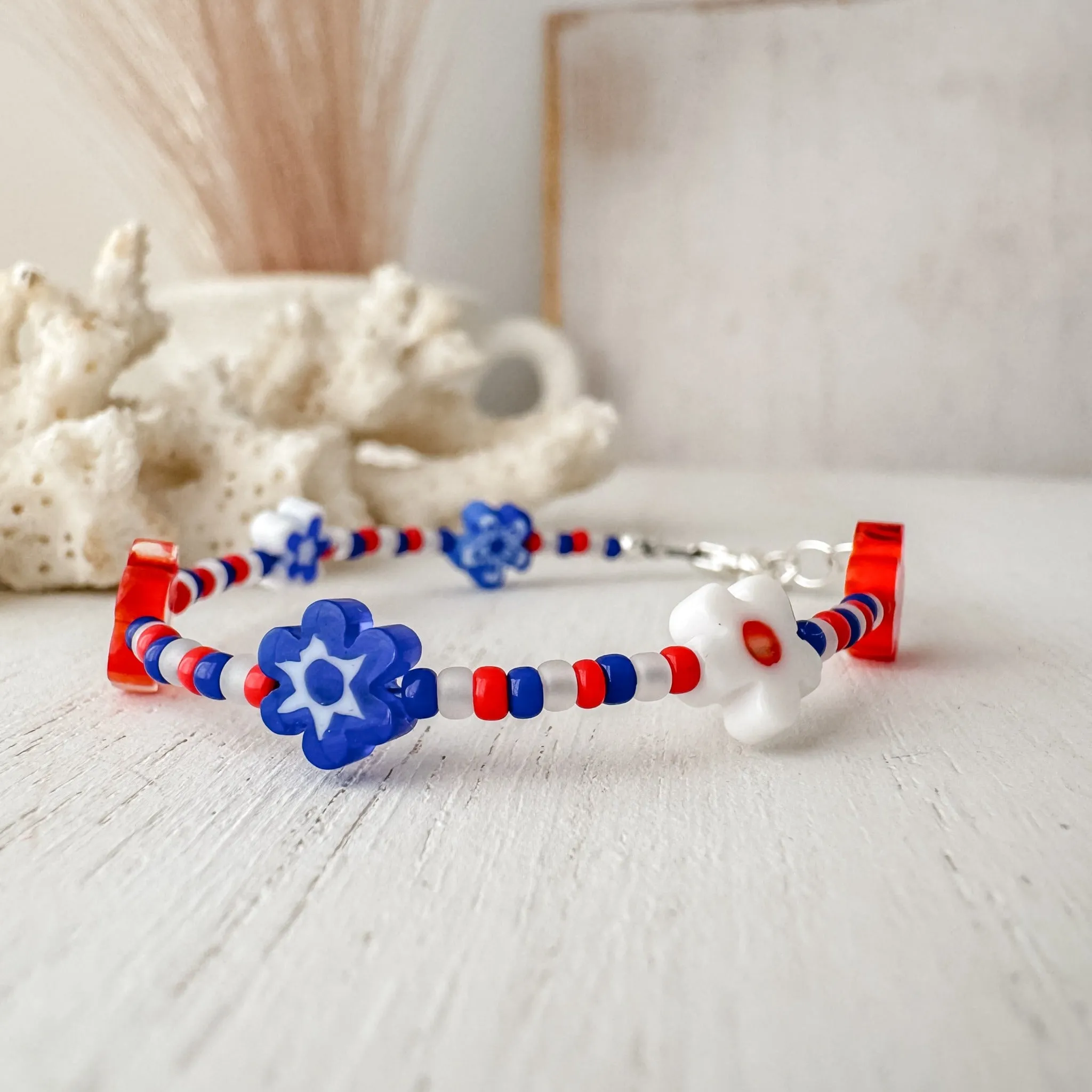 4th of July American Flag Bead Bracelet Set - Set of 3 or Each