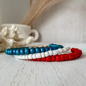 4th of July American Flag Bead Bracelet Set - Set of 3 or Each