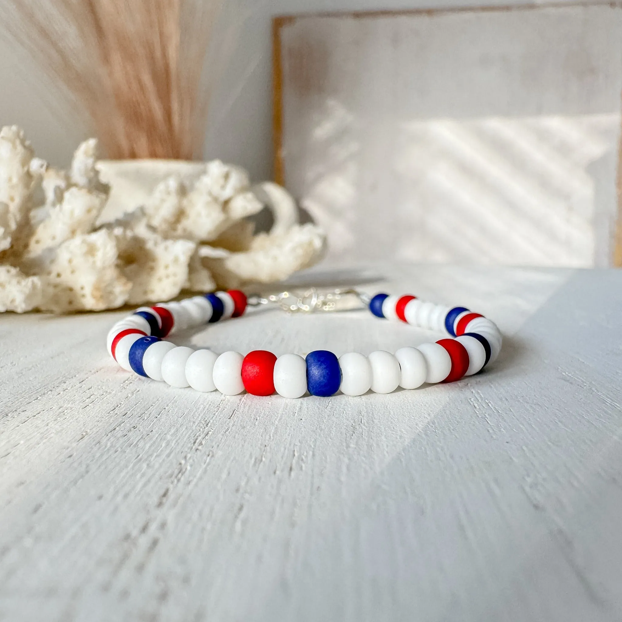4th of July American Flag Bead Bracelet Set - Set of 3 or Each