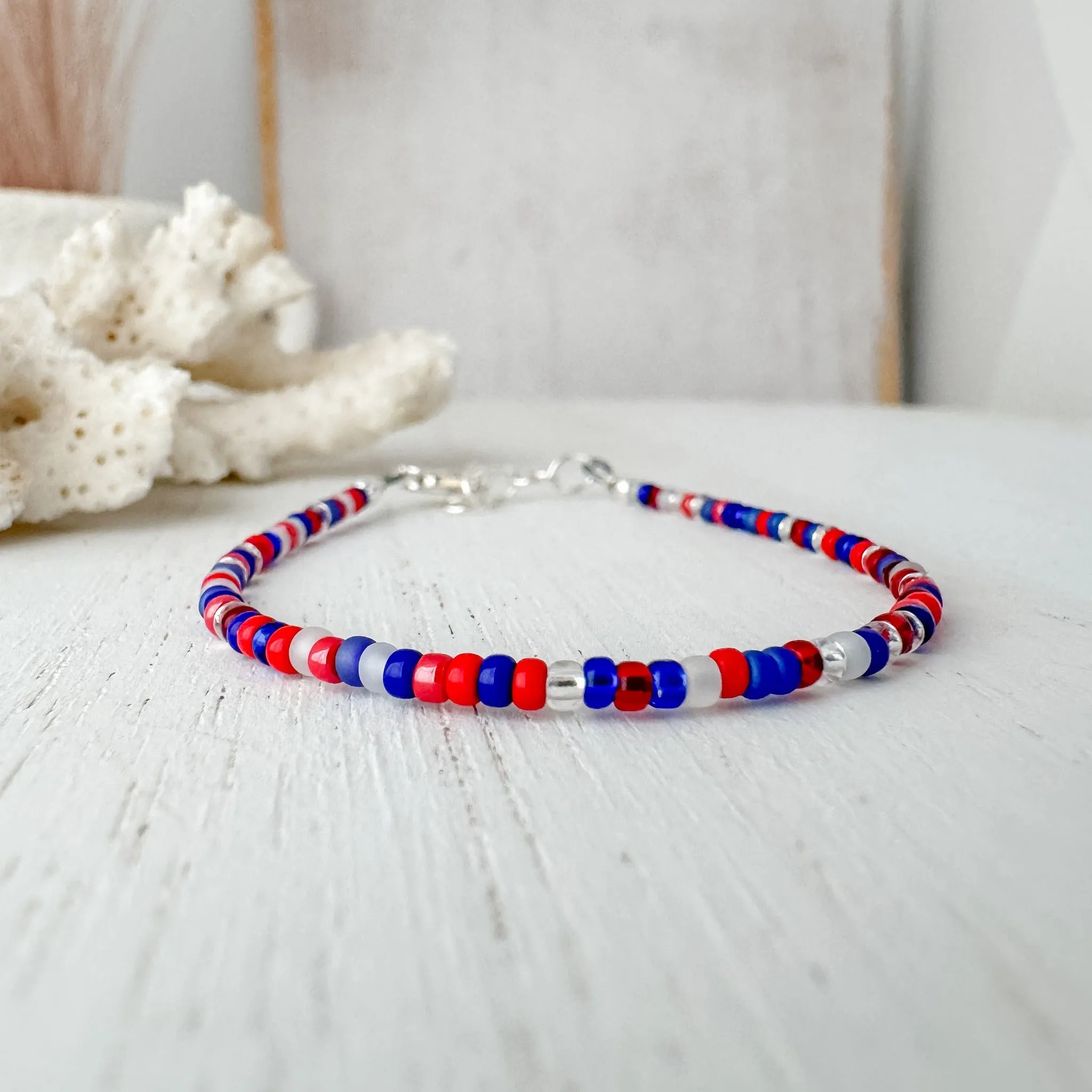 4th of July American Flag Bead Bracelet Set - Set of 3 or Each
