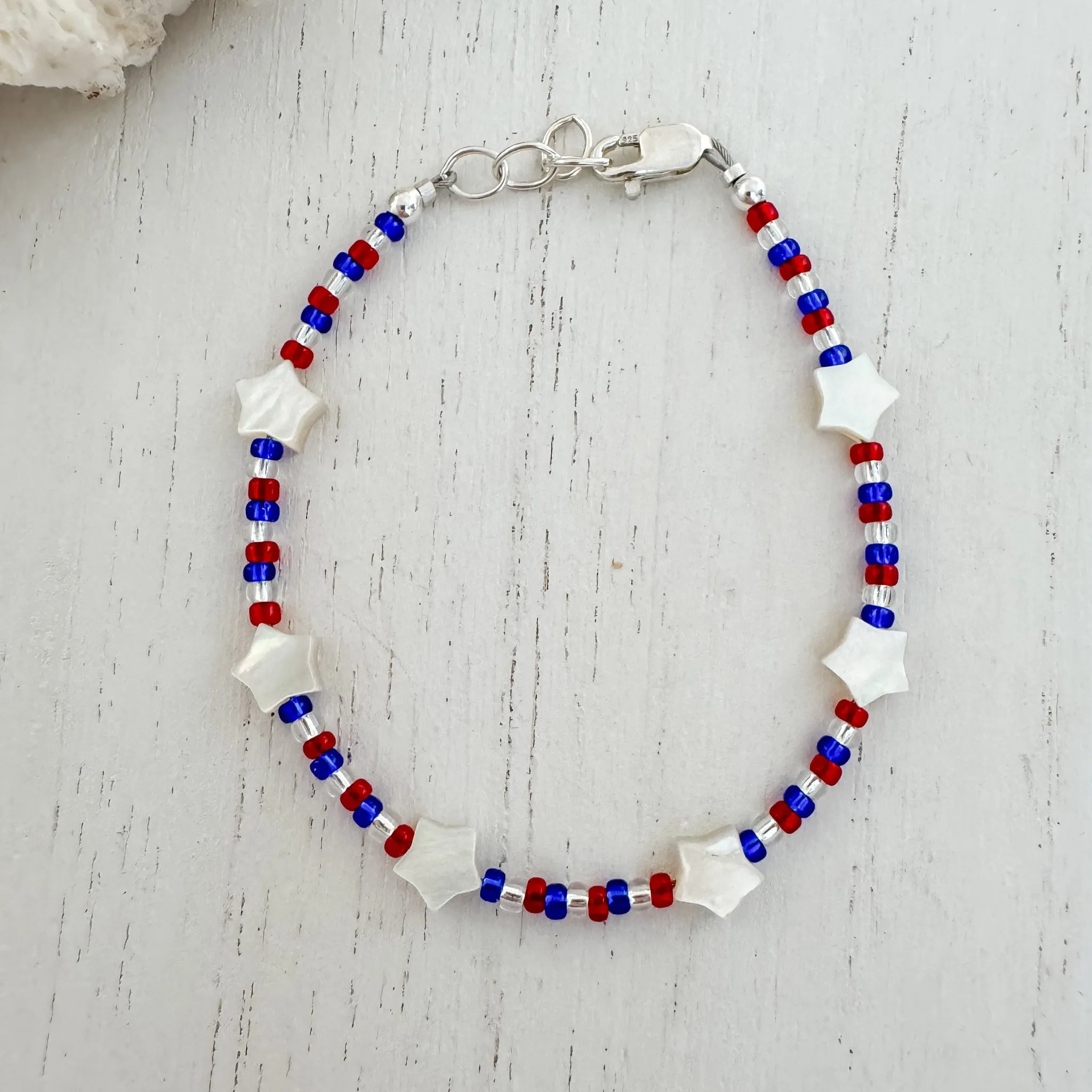 4th of July American Flag Bead Bracelet Set - Set of 3 or Each