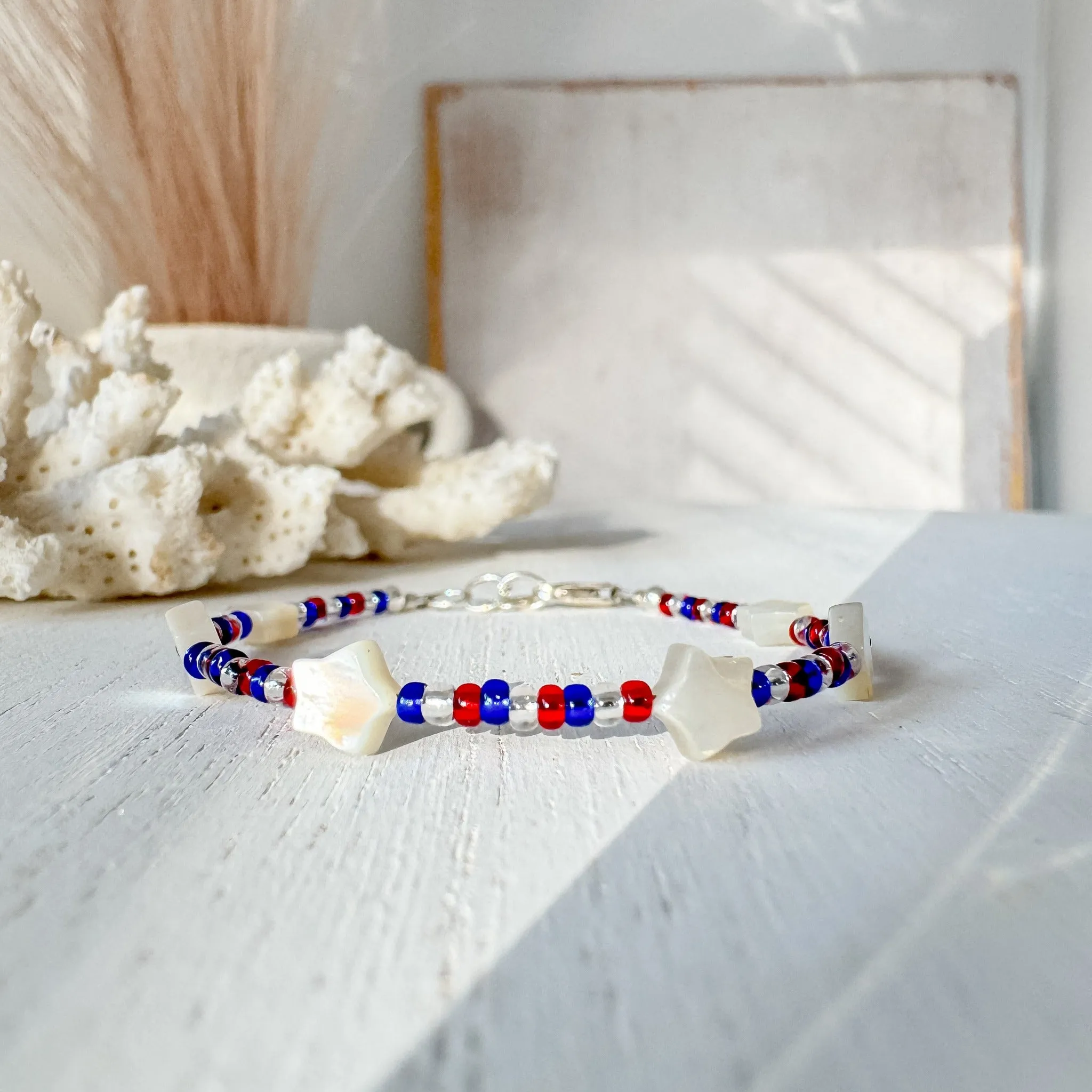4th of July American Flag Bead Bracelet Set - Set of 3 or Each