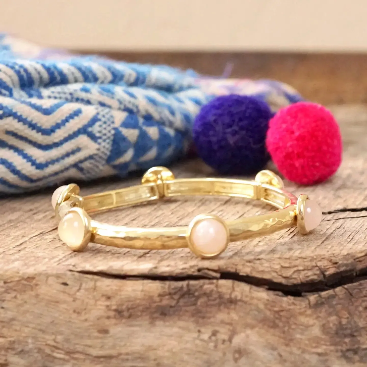 5 Piece Boho Beaded Bracelet Stack Semi Precious Glass Beads - Pink Rose Quartz