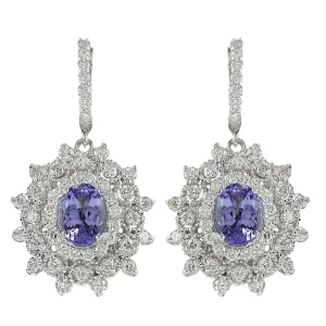 5.48 Carat Natural Tanzanite 14K White Gold Diamond Earrings