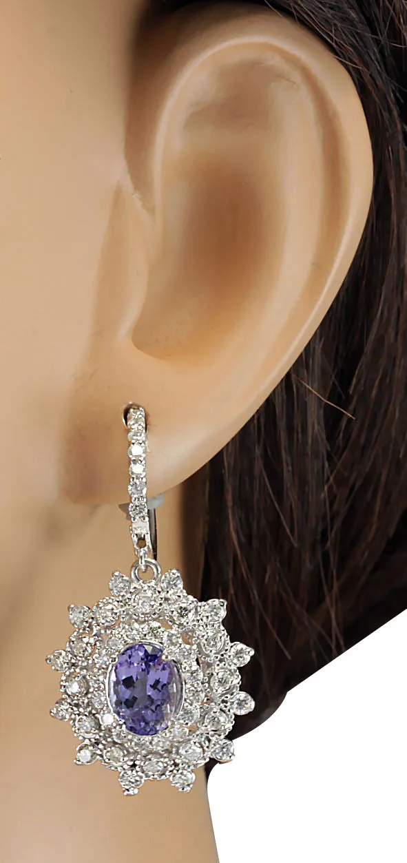 5.48 Carat Natural Tanzanite 14K White Gold Diamond Earrings