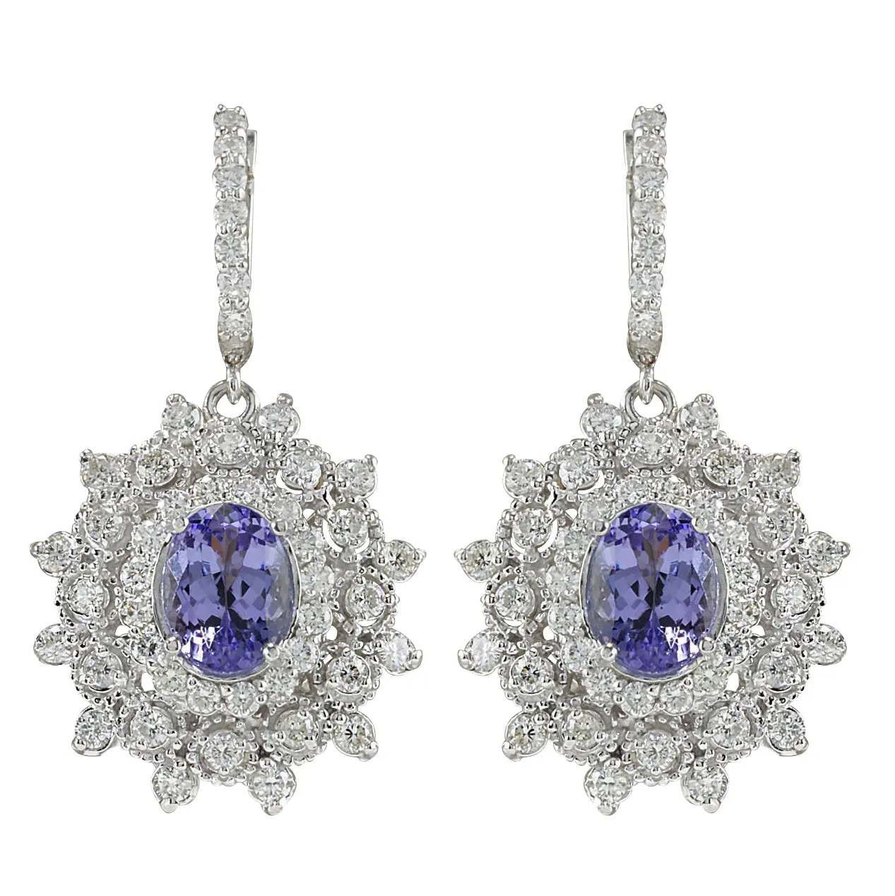 5.48 Carat Natural Tanzanite 14K White Gold Diamond Earrings