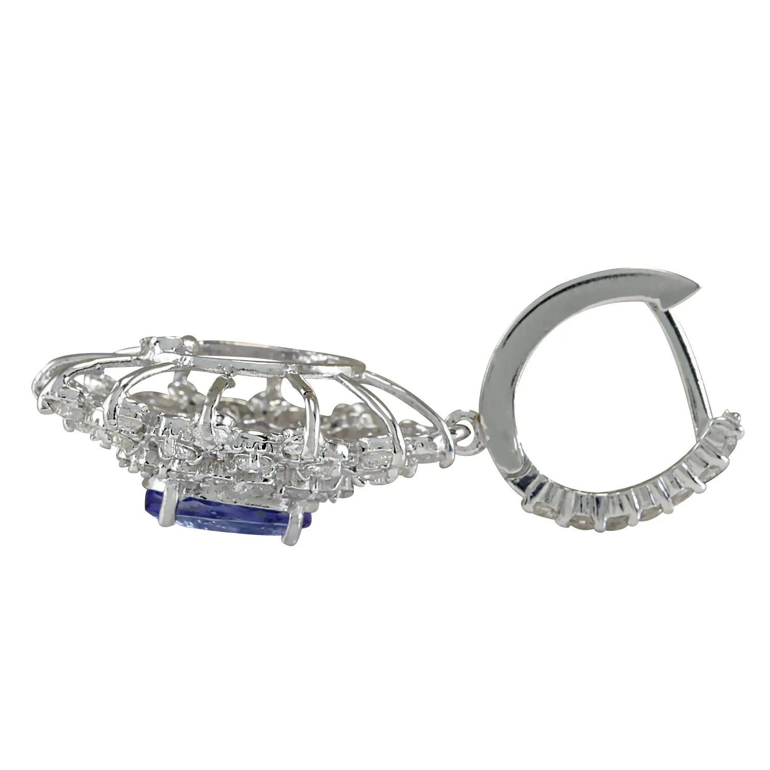 5.48 Carat Natural Tanzanite 14K White Gold Diamond Earrings