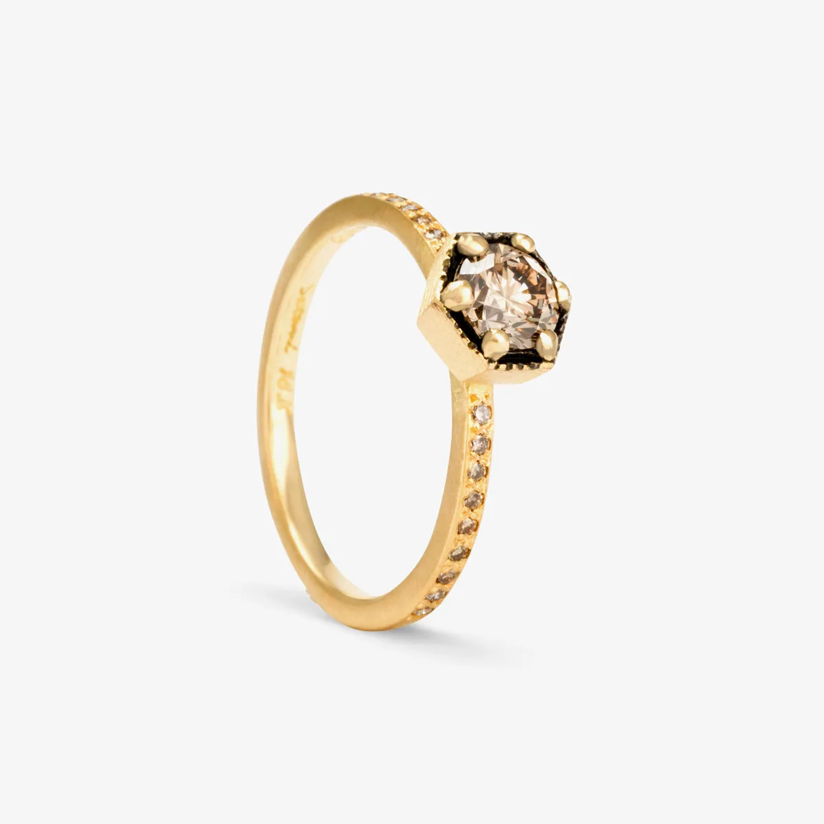 5mm Brown Diamond Hexagon Pave Ring | R9906BR