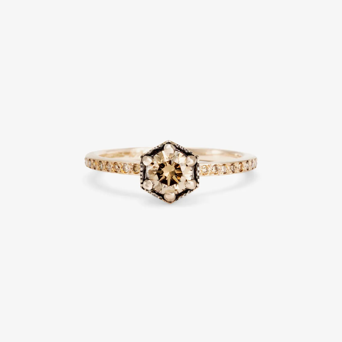 5mm Brown Diamond Hexagon Pave Ring | R9906BR