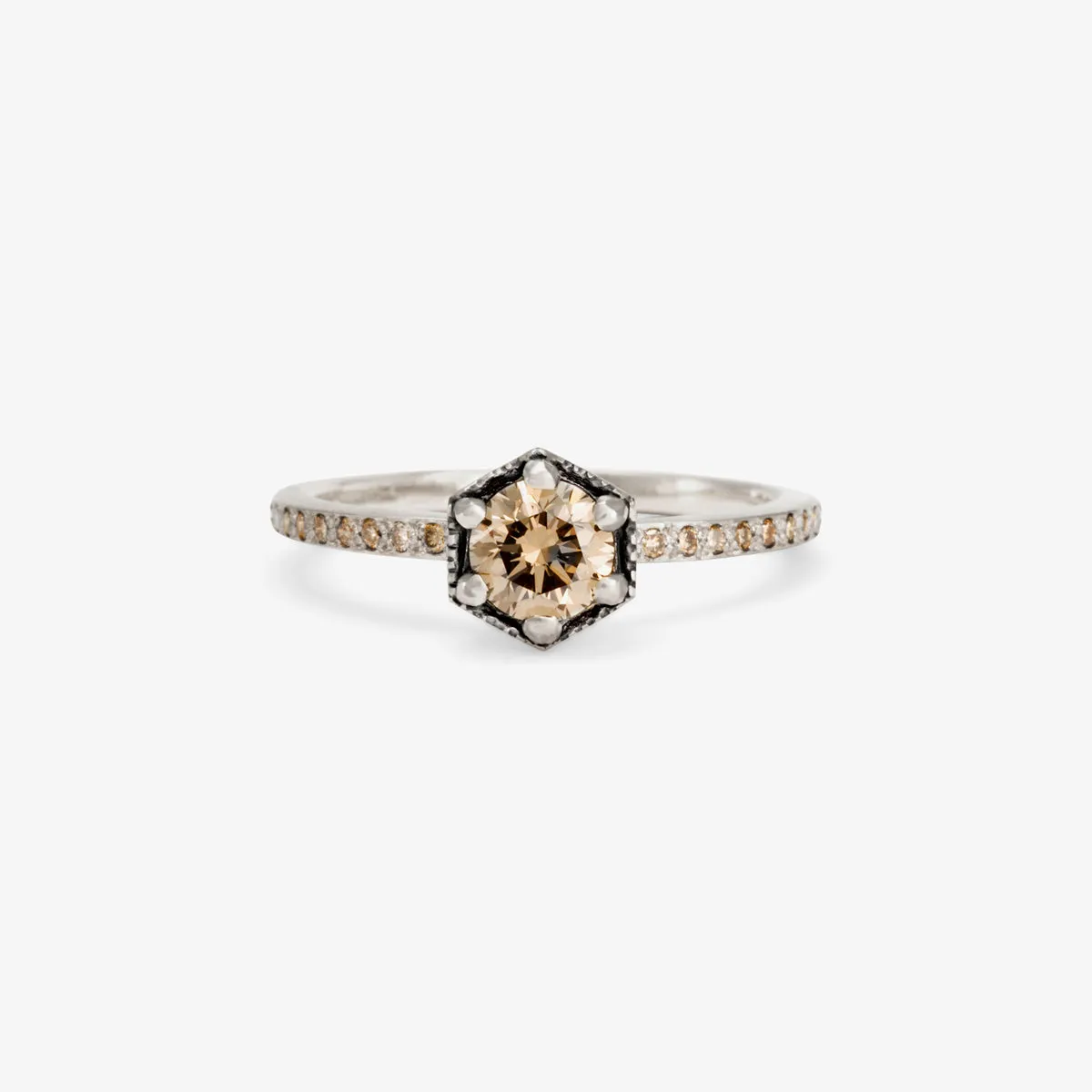 5mm Brown Diamond Hexagon Pave Ring | R9906BR