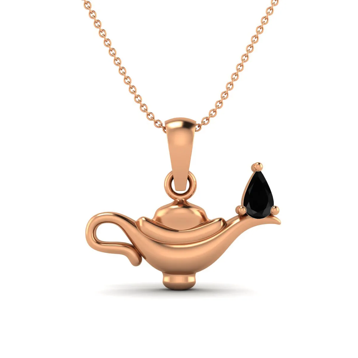 5x3MM Pear Black Spinel Gemstone 925 Sterling Silver Dainty Aladdin Lamp Charm Pendant Necklace
