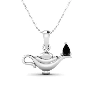 5x3MM Pear Black Spinel Gemstone 925 Sterling Silver Dainty Aladdin Lamp Charm Pendant Necklace