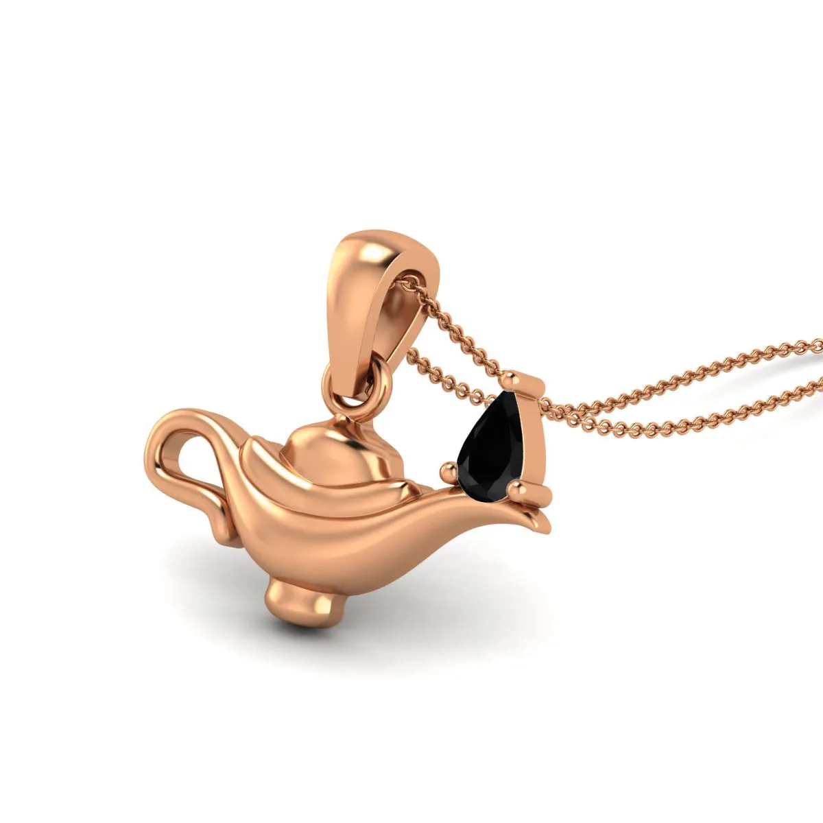 5x3MM Pear Black Spinel Gemstone 925 Sterling Silver Dainty Aladdin Lamp Charm Pendant Necklace