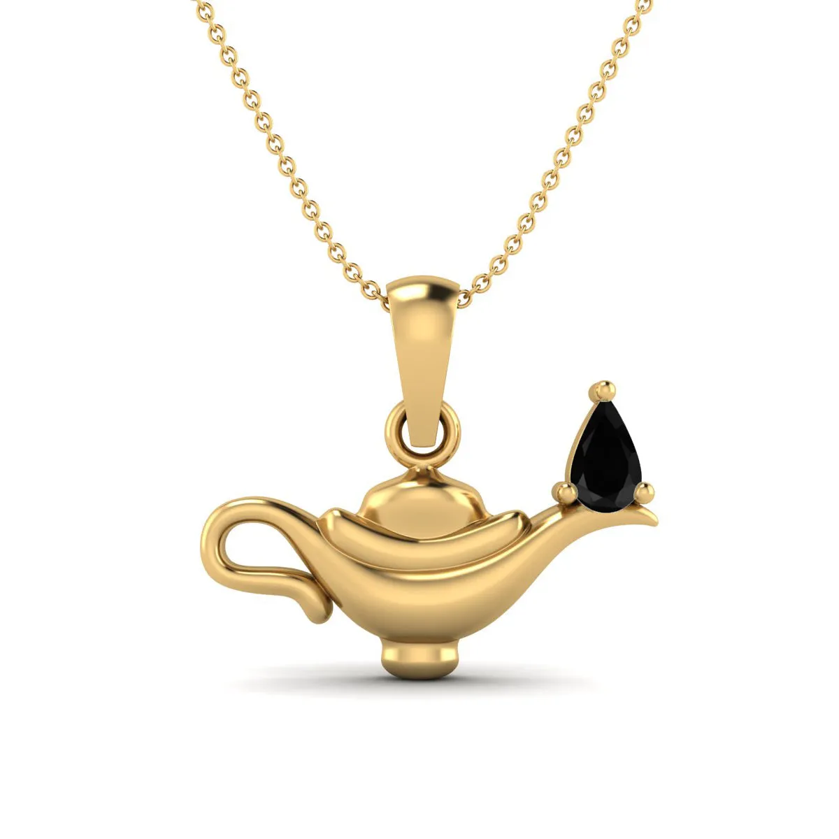 5x3MM Pear Black Spinel Gemstone 925 Sterling Silver Dainty Aladdin Lamp Charm Pendant Necklace