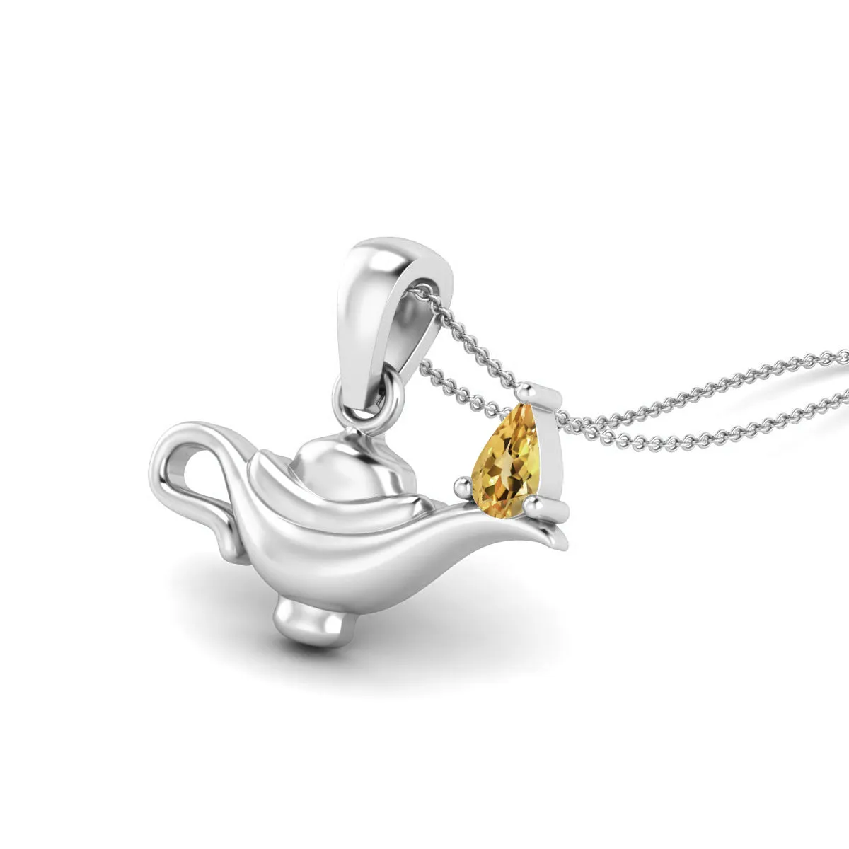 5x3MM Pear Citrine Gemstone 925 Sterling Silver Dainty Aladdin Lamp Charm Pendant Necklace