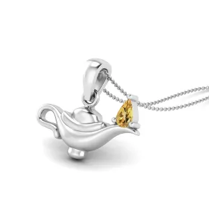 5x3MM Pear Citrine Gemstone 925 Sterling Silver Dainty Aladdin Lamp Charm Pendant Necklace