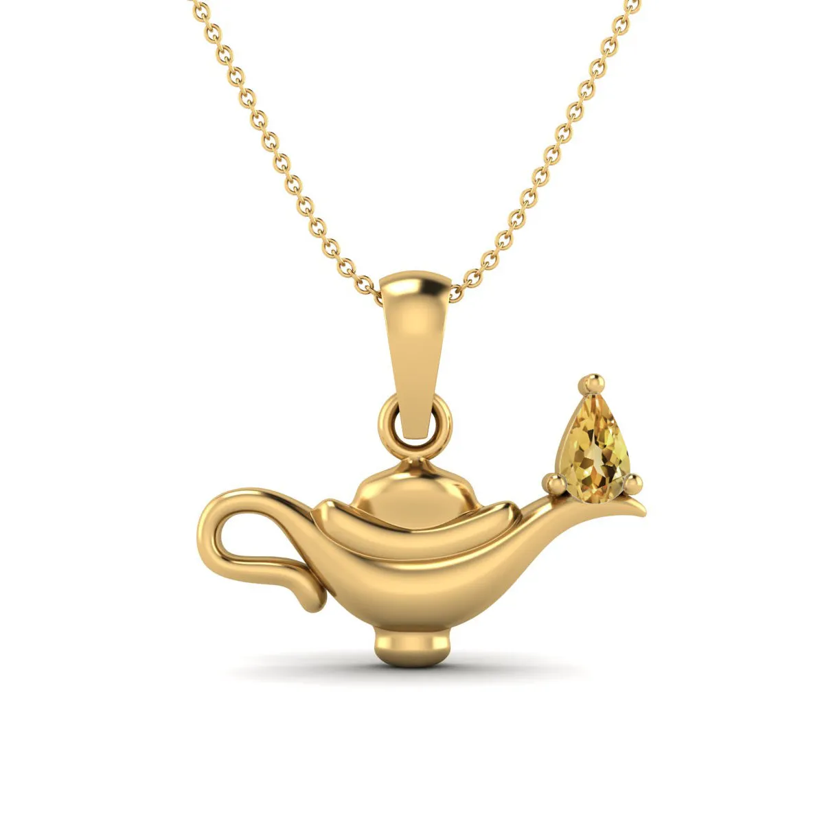 5x3MM Pear Citrine Gemstone 925 Sterling Silver Dainty Aladdin Lamp Charm Pendant Necklace