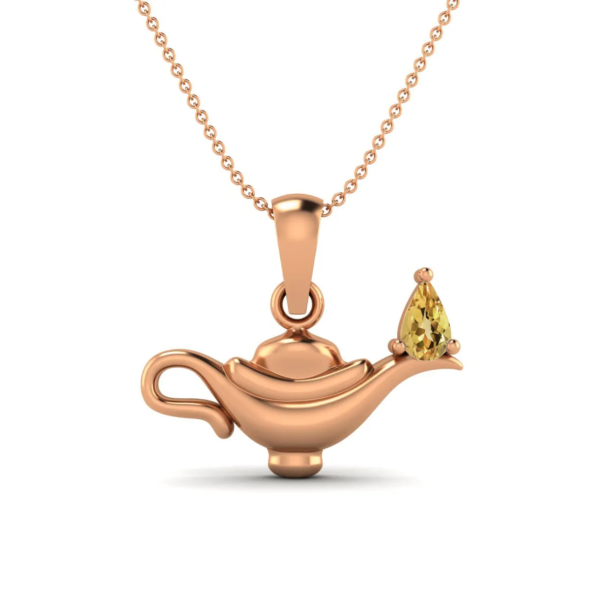 5x3MM Pear Citrine Gemstone 925 Sterling Silver Dainty Aladdin Lamp Charm Pendant Necklace