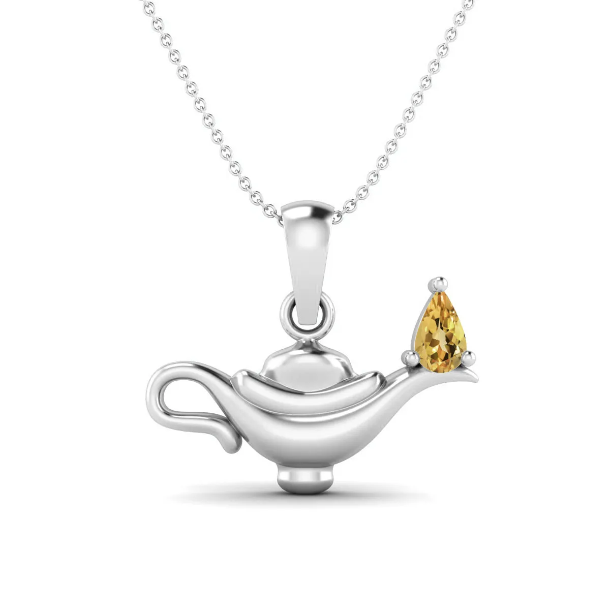 5x3MM Pear Citrine Gemstone 925 Sterling Silver Dainty Aladdin Lamp Charm Pendant Necklace