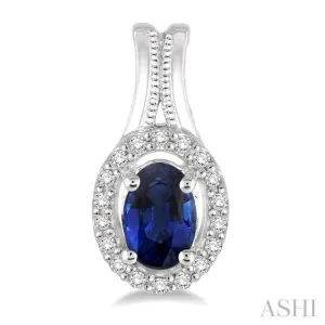 6x4 MM Oval Shape Sapphire and 1/5 Ctw Round Cut Diamond Earrings in 14K White Gold