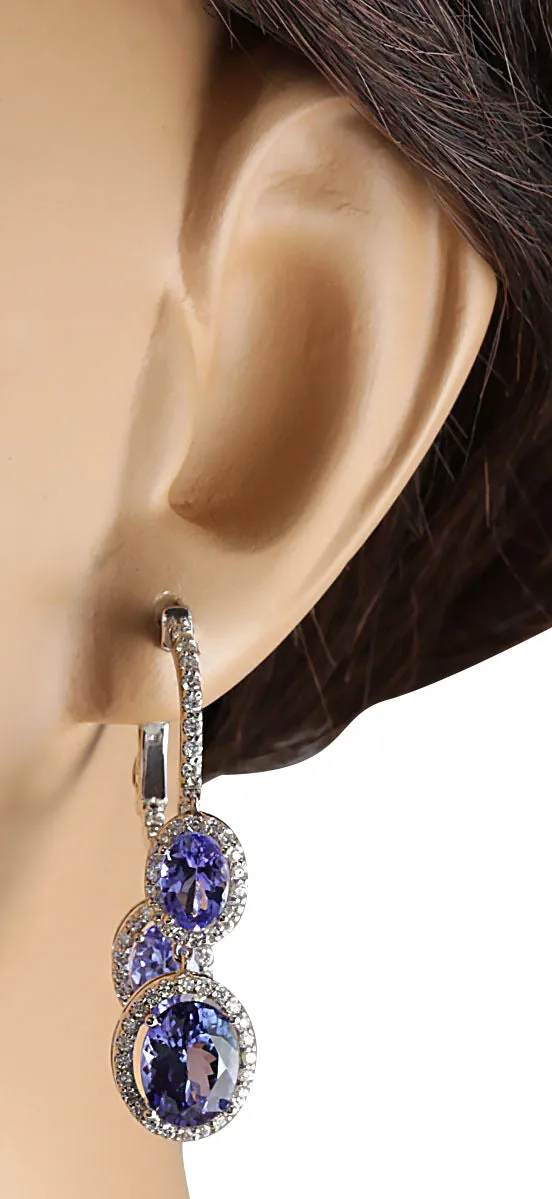 7.78 Carat Natural Tanzanite 14K White Gold Diamond Earrings
