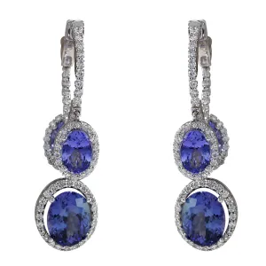 7.78 Carat Natural Tanzanite 14K White Gold Diamond Earrings