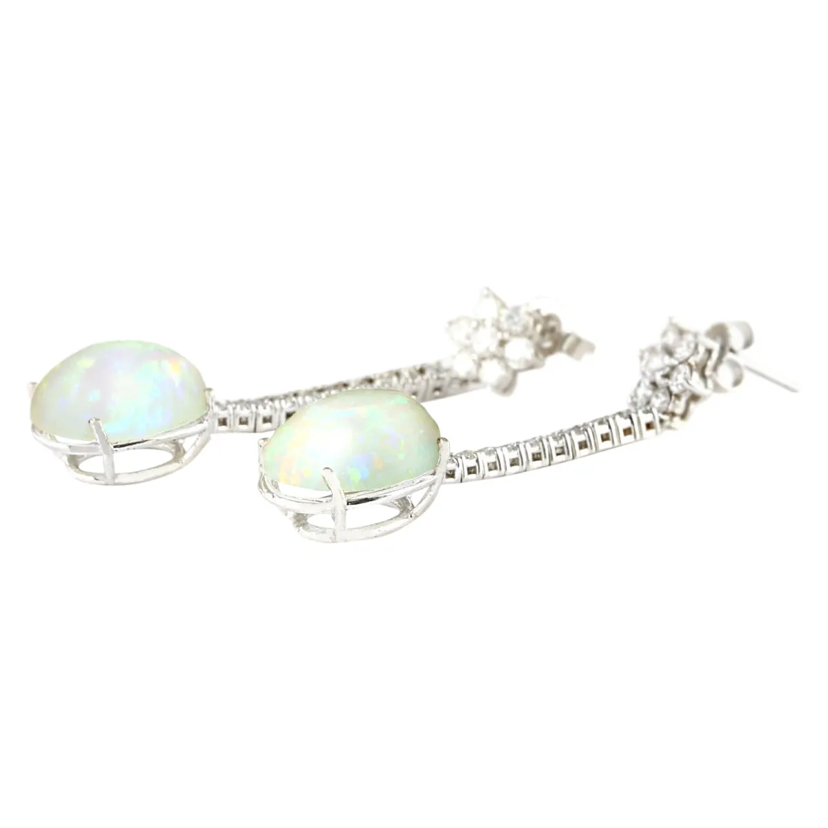 7.87 Carat Natural Opal 14K White Gold Diamond Earrings