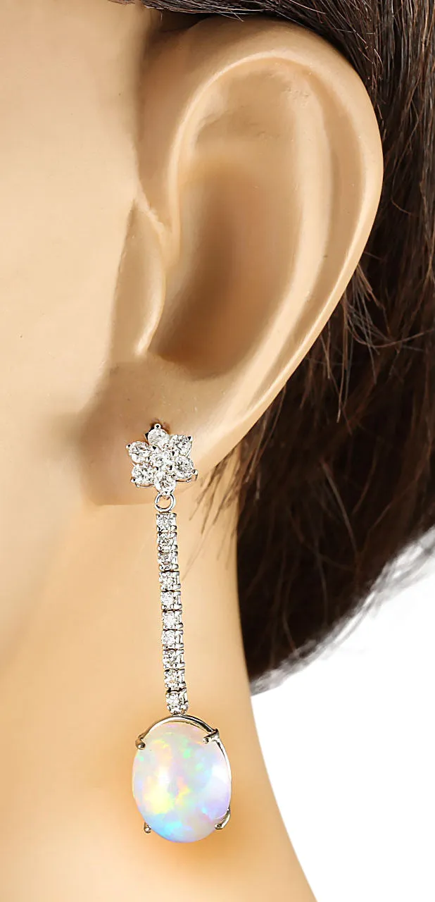7.87 Carat Natural Opal 14K White Gold Diamond Earrings