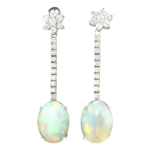 7.87 Carat Natural Opal 14K White Gold Diamond Earrings