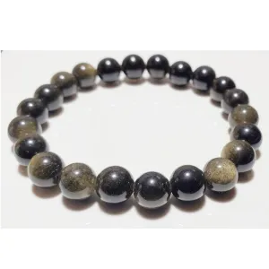 8mm Gold Obsidian Beaded Elastic Stretch Bracelets.