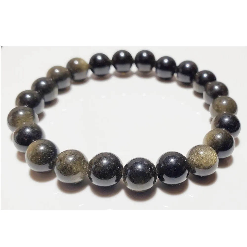 8mm Gold Obsidian Beaded Elastic Stretch Bracelets.