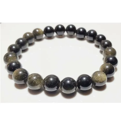 8mm Gold Obsidian Beaded Elastic Stretch Bracelets.