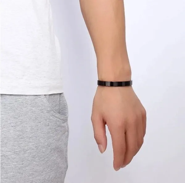 8MM Width Bracelets with Your Customized text and Adjustable Size for Men - Black