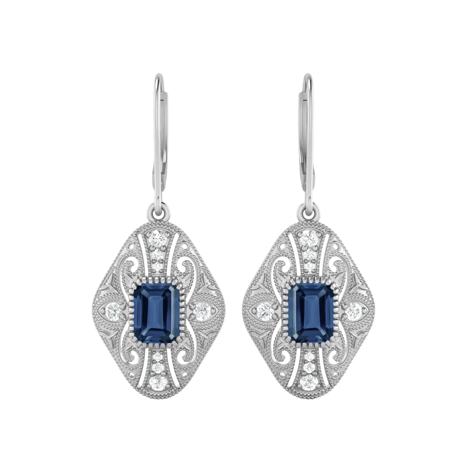 8X6 MM Octagon Shape Blue Sapphire Gemstone 925 Sterling Earrings