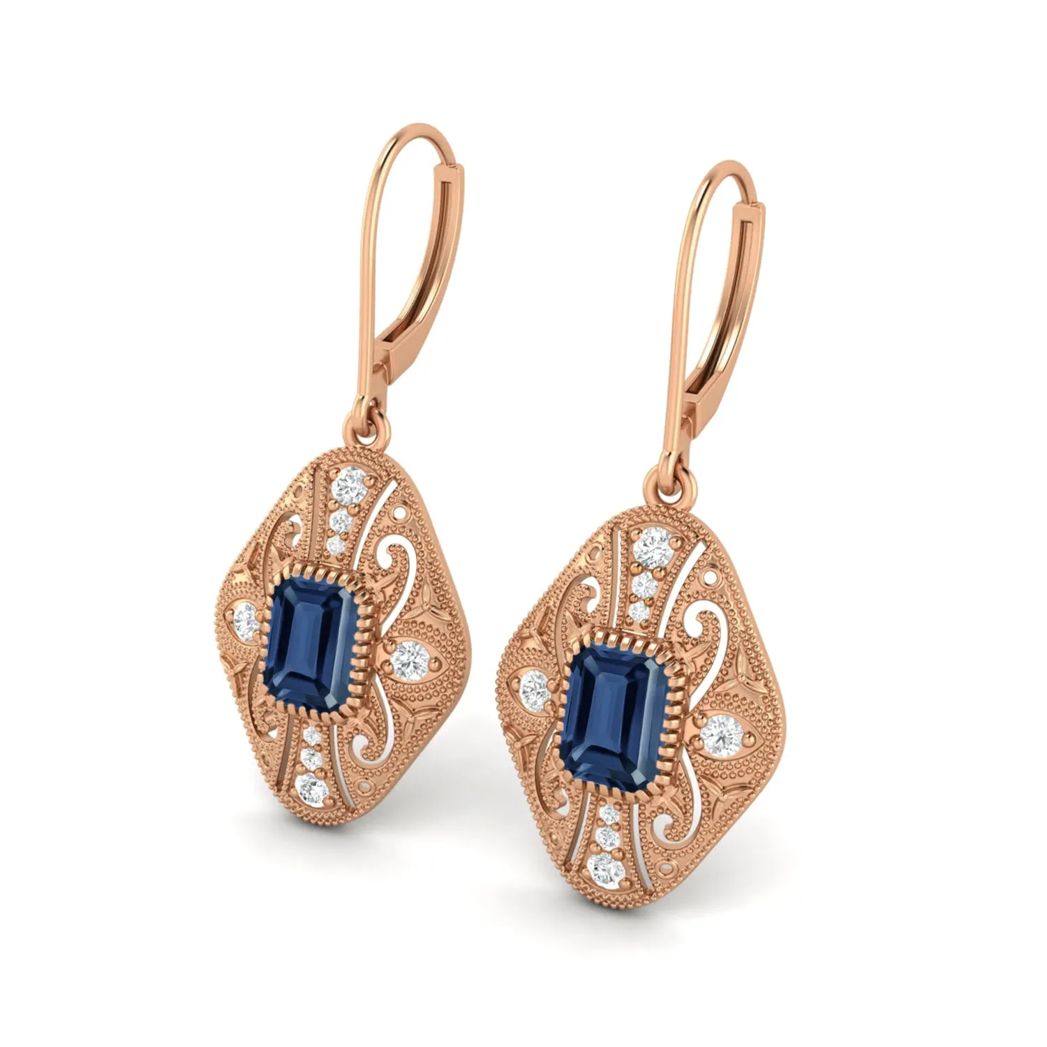 8X6 MM Octagon Shape Blue Sapphire Gemstone 925 Sterling Earrings