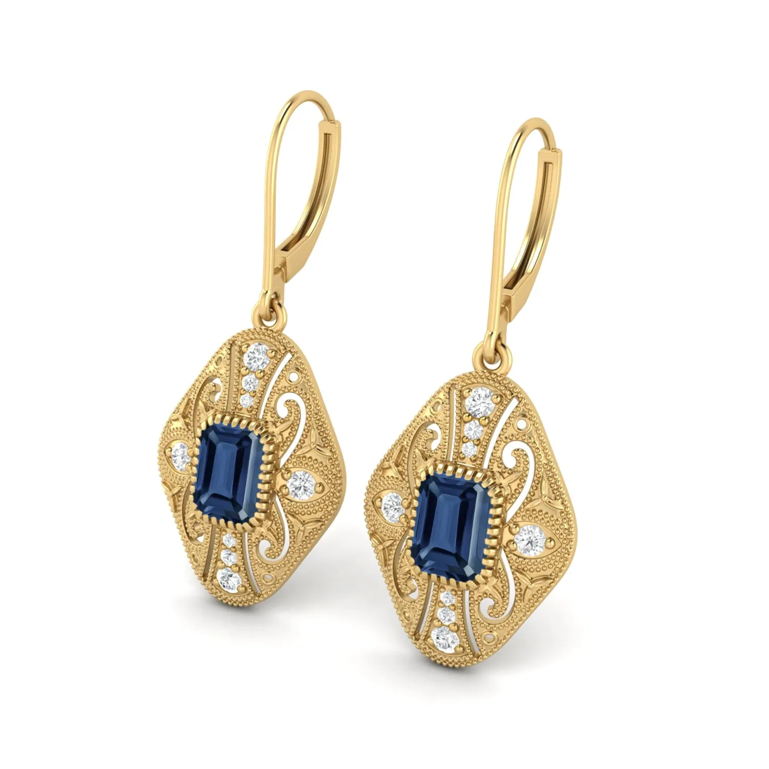 8X6 MM Octagon Shape Blue Sapphire Gemstone 925 Sterling Earrings