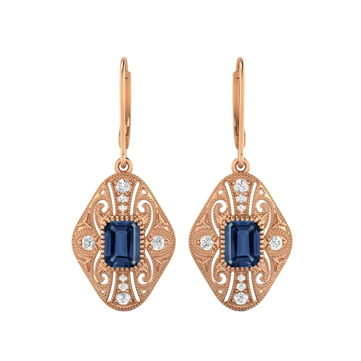 8X6 MM Octagon Shape Blue Sapphire Gemstone 925 Sterling Earrings