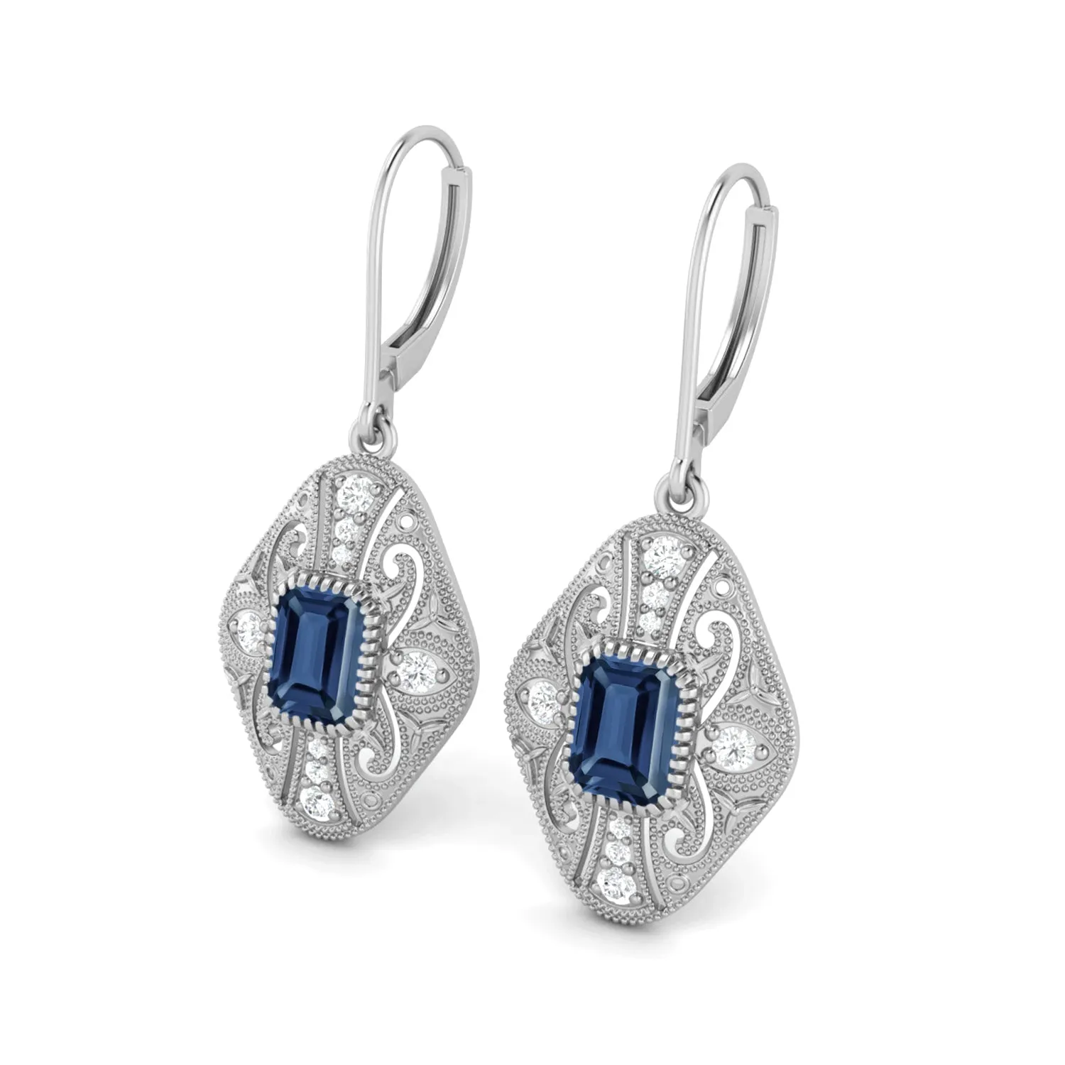8X6 MM Octagon Shape Blue Sapphire Gemstone 925 Sterling Earrings