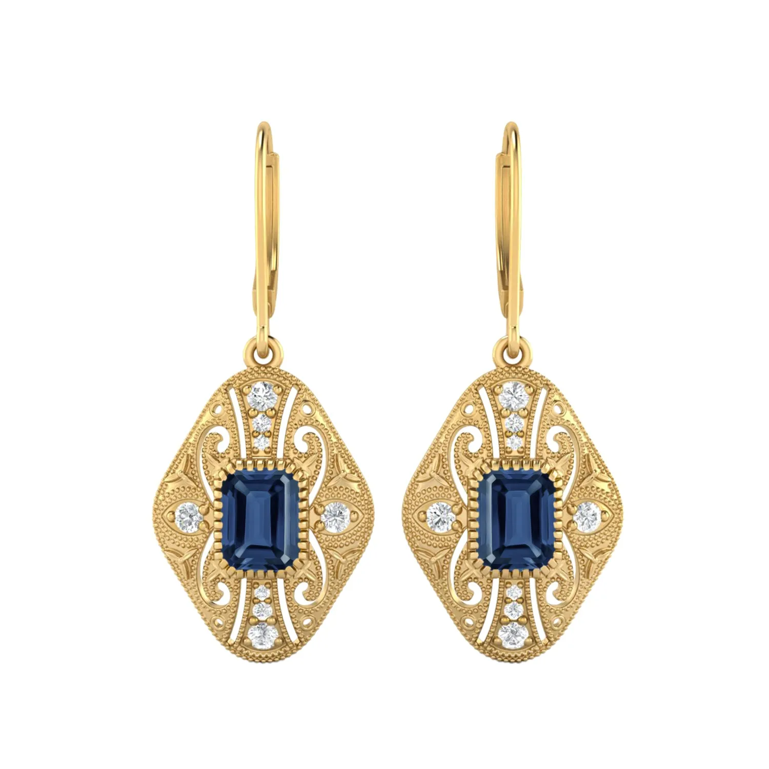 8X6 MM Octagon Shape Blue Sapphire Gemstone 925 Sterling Earrings