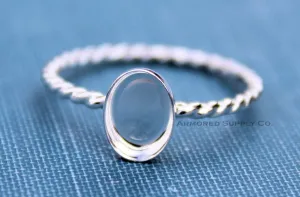 8x6mm Oval Bezel  Rope Ring blank Silver