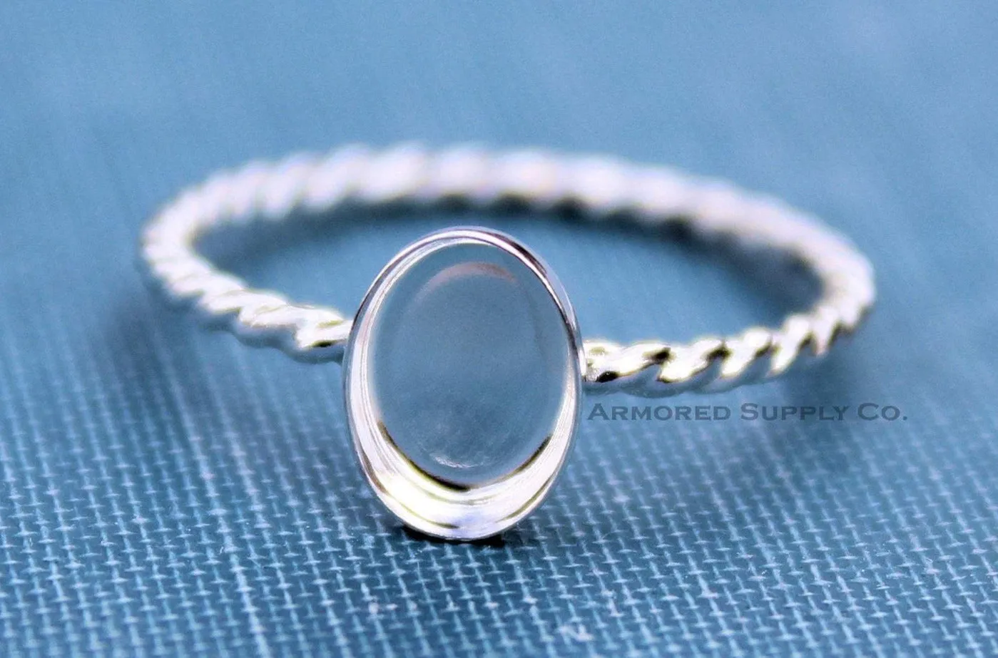 8x6mm Oval Bezel  Rope Ring blank Silver