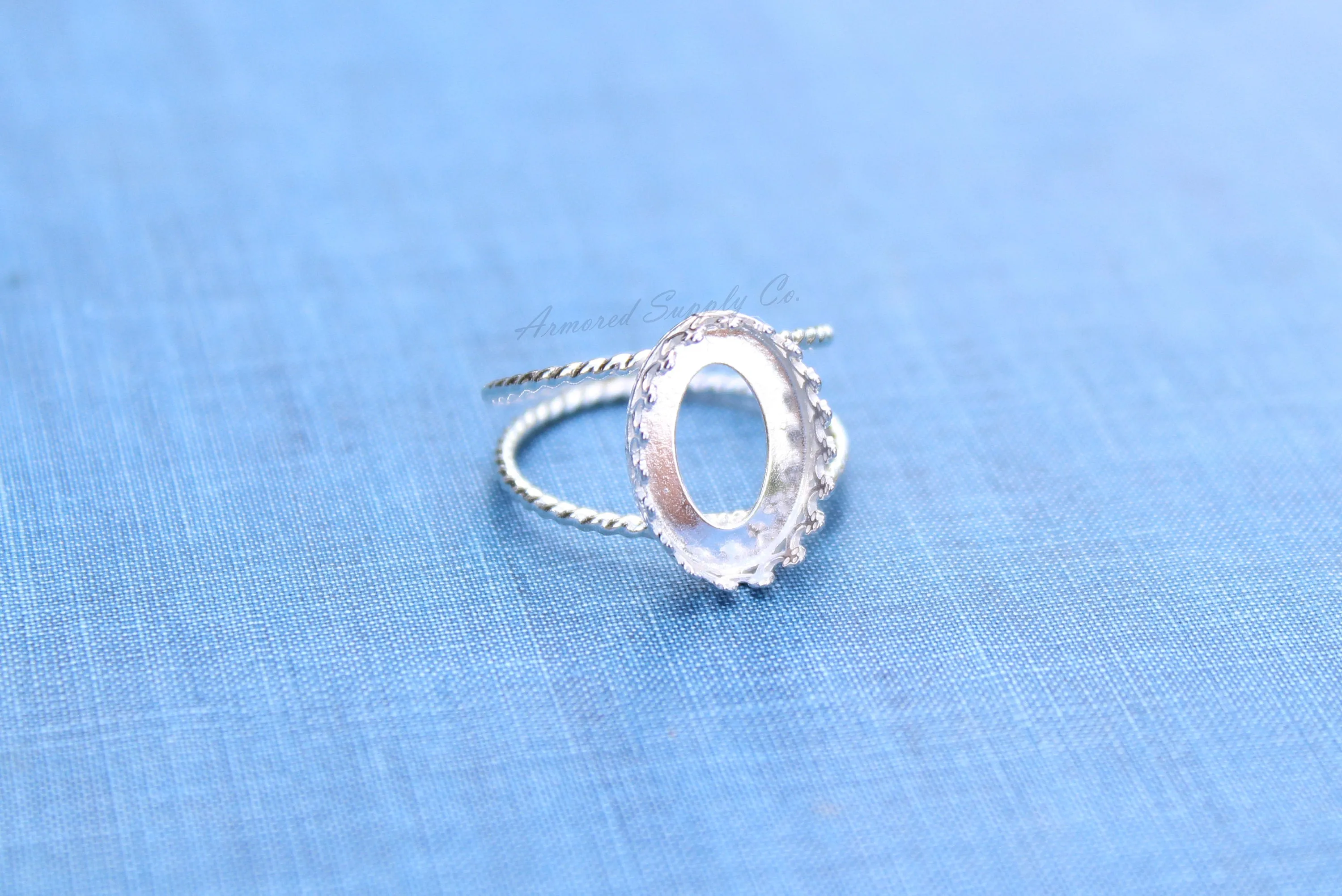 8x6mm Oval Crown Bezel Silver Double Rope Band Ring blank