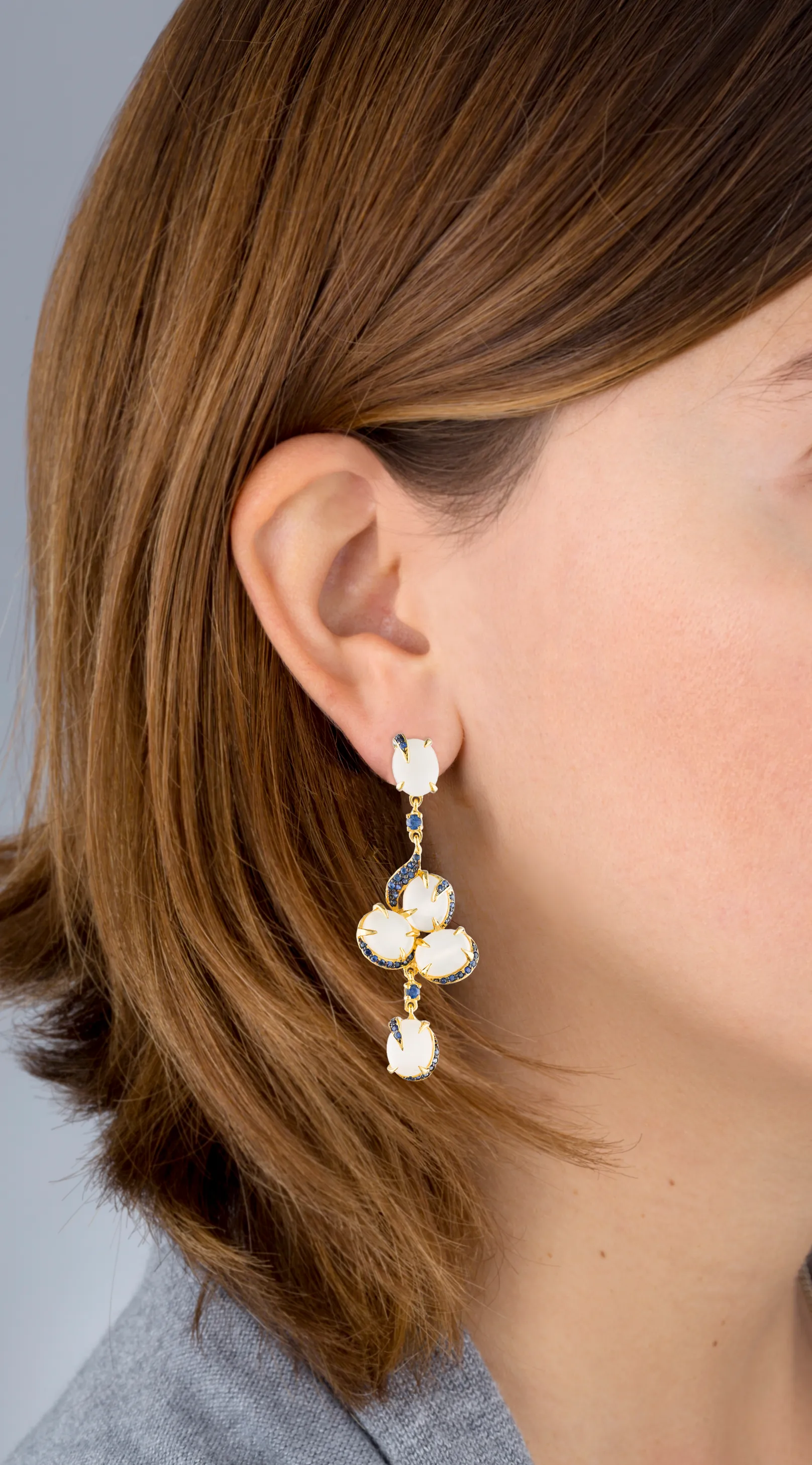 925 Silver Earrings with Moonstone & Blue Sapphire