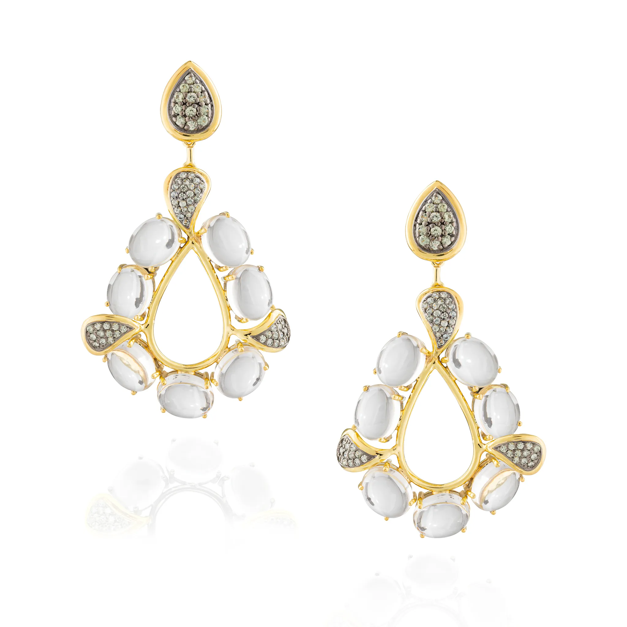 925 Silver Earrings with Topaz Cabochon & Green Sapphire